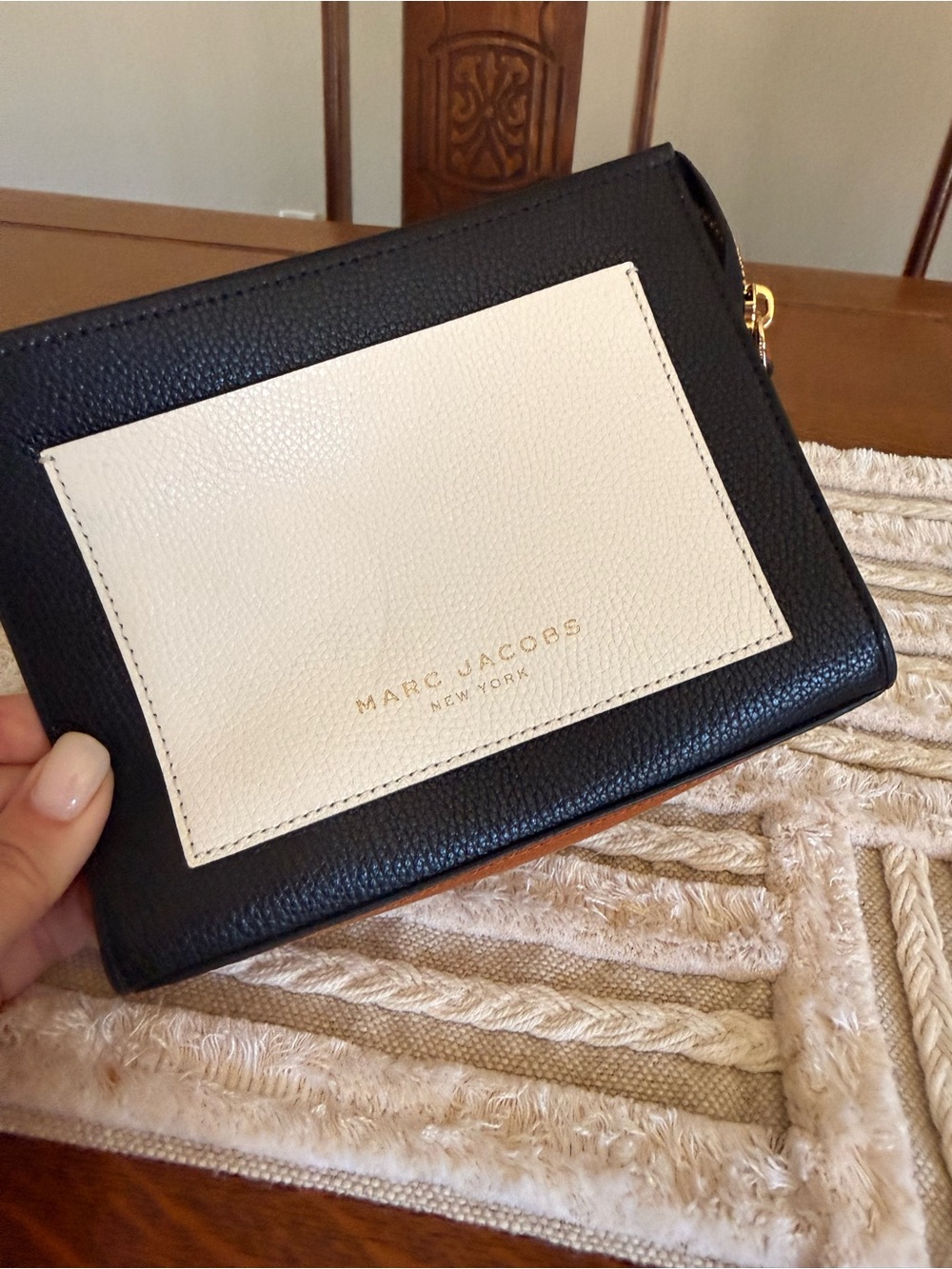 Marc Jacobs Black and Cream Pebbled Leather Clutch